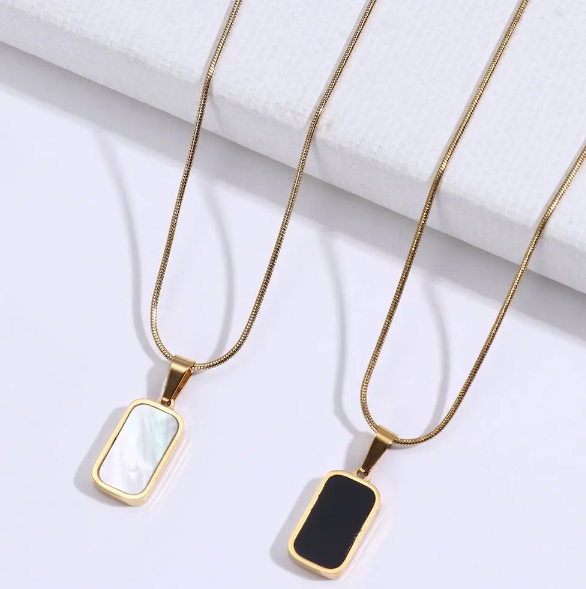 Rectangle Double Sided Delicate Pendant Necklace
