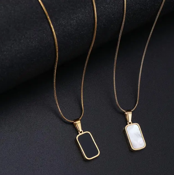 Rectangle Double Sided Delicate Pendant Necklace